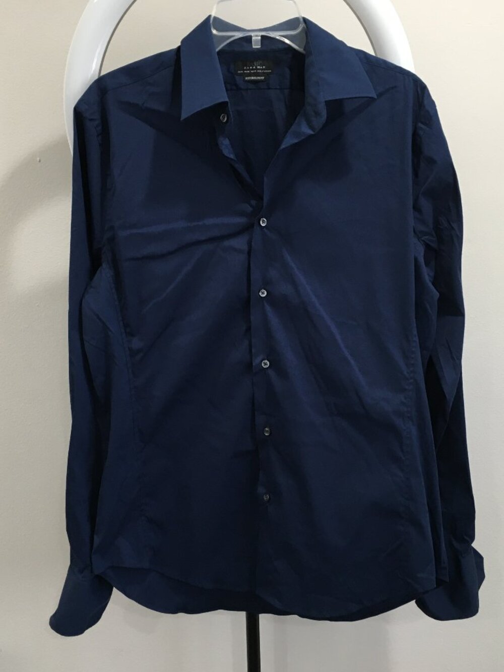ZARA Basic Dark Blue Long Sleeve Button Shirt